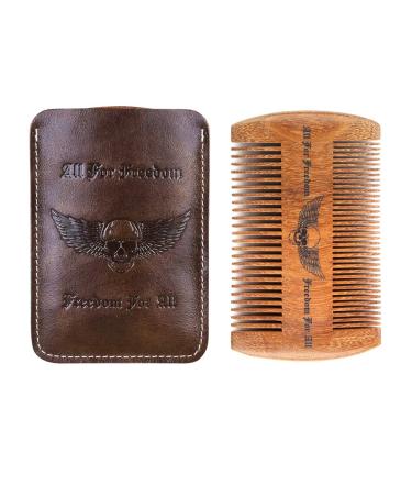 Beard Comb Kit with Real Leather Case Wooden Handmade Gifts for Men Skull Wings Design Gifts for Dad Mustache Comb for Beard Care & Grooming (Pack 1) 1 Pack