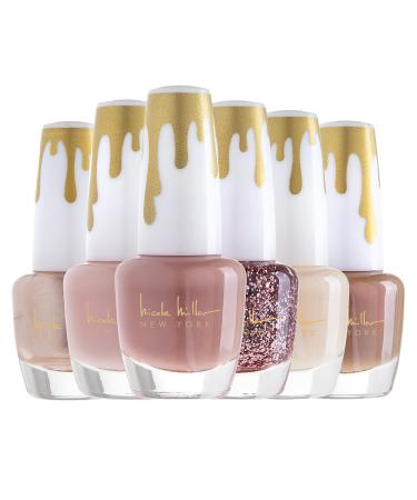 Nicole Miller Total Nudes Nail Polish Collection  Set of 6 Unique Glossy and Shimmery Nail Polish Colors for Women and Girls  Quick Dry Nail Polish