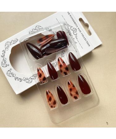 Shop Fall Press On Nails - Almond Fake Nails in Dark Brown with Designs | 24PCS Glossy Acrylic Nails for Women & Girls - Buy Online on GoSupps.com