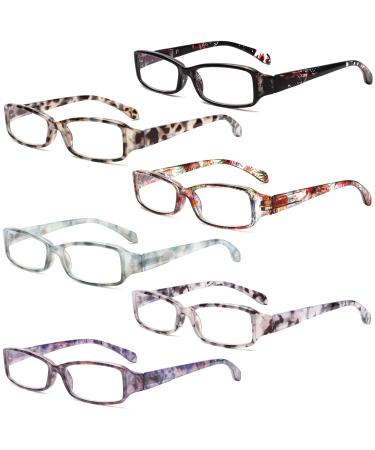Ladies Reading Glasses 6 Pairs Blue Light Blocking Readers Spring Hinge with Pattern Print Eyeglasses for Women (Multi-Color 1.5 multiplier_x) Multi-color 1.5 x
