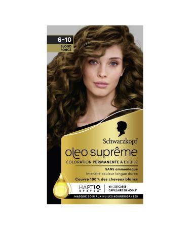 Schwarzkopf Oleo Supr me Permanent Oil Hair Color Long-Lasting Color and Shine Ammonia Free 100% White Coverage HaptIQ System Dark Blonde 6-10