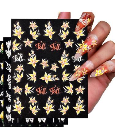 Nail Art Stickers Xcreando 6 Sheets 5D Embossed Fall Self-Adhesive Nail Polish Stickers Autumn Nail Decals Designed with Maple Flowers Butterflies Pumpkin Owl Thick DIY 3D Nail Art Supplies for Thanksgiving Day Decorations colorful