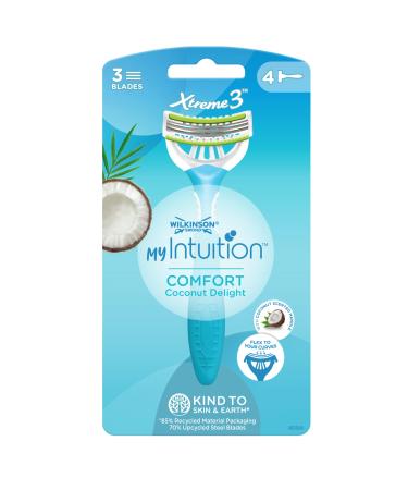 Wilkinson Sword - Myintuition Comfort Coconut Delight Xtreme 3 - disposable razor - Razor with 3 flexible blades for women - comfortable hair removal with lubricating strips - 4 pieces