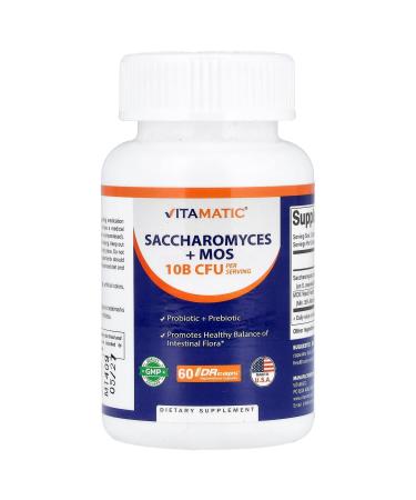 Vitamatic Saccharomyces Boulardii Probiotic 10B per Serving + Yeast Extract (MOS Yeast Fraction) 300 mg - 60 DR Capsules - Made in The USA