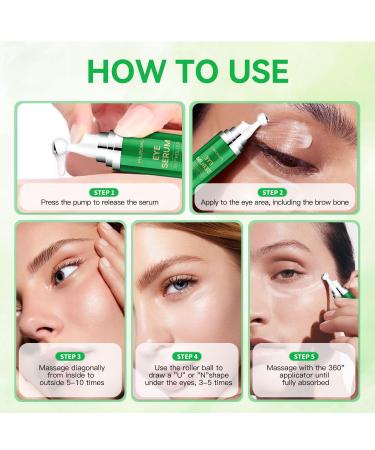 Eye Cream with 5% Caffeine Retinol Hyaluronic Acid Eye Serum with 360 Roller Massage Ball for Puffy Bags Fine Lines Dark Circles and Wrinkles Under Eye Treatment Serum for Women & Men Light green - Buy Online on GoSupps.com