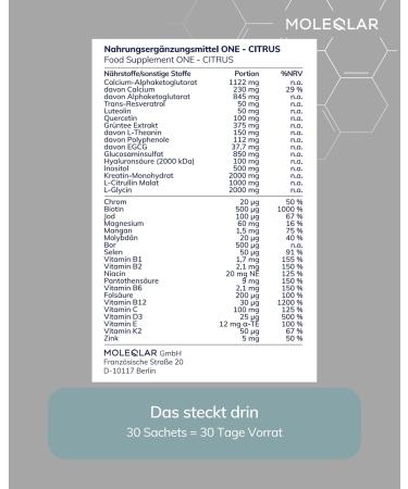  MoleQlar ONE Complex 30 Sachets All-in-One Fundamental Formula Supplement with molecules vitamins and minerals for longevity Just one sachet per day (30 sachets lemon) - Buy Online on GoSupps.com