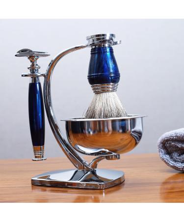 Premium Wet Manual Double Edge Safety Razor Set | Shaving Kit with Blades Brush & Bowl | Barbershop Grooming for Men - Blue - Buy Online on GoSupps.com