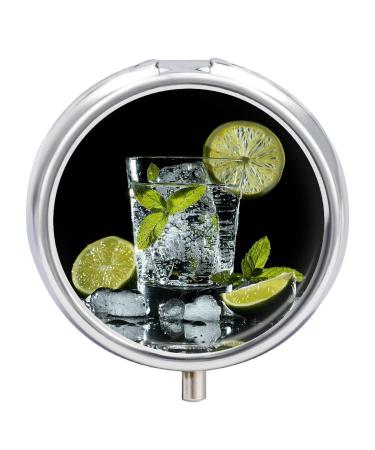 Pill Box Pill Case 3 Compartment Travel Pill Box Wine on Ice Printing Small Pill Box Portable Medicine Pill Case Pill Organizer for Purse & Pocket for Travel Handbag (Round)