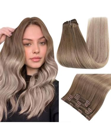 Easyouth Clip in Hair Extensions Human Hair Double Weft Clip in Real Hair Extensions Clip in Ombre Hair Brown to Blonde Clip in Extensions Long Natural 22 Inch 70g 5Pcs 22" 2-5Pcs Clip #8/60/18