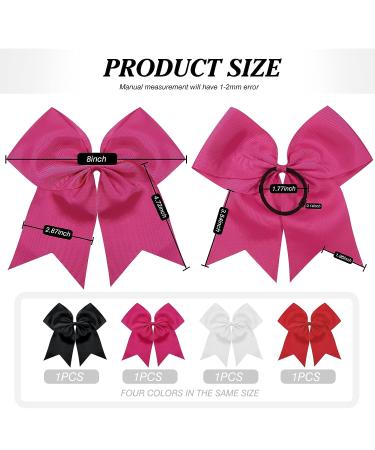 4pcs Large Cheer Hair Bows Ties - 8 Inch Grosgrain Ribbon Elastic Bands - Perfect for School, College, Sports, Cheerleading - Black/White/Red/Pink - Buy Online on GoSupps.com