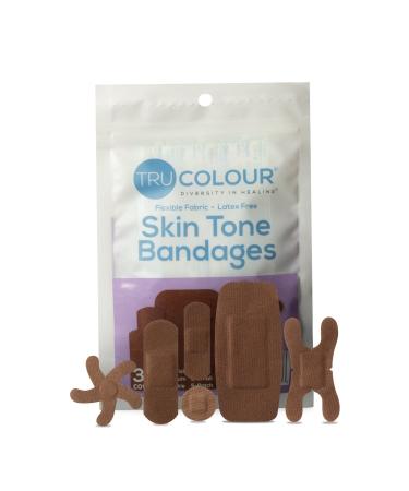 Tru Colour - Assorted Bandages Flexible Fabric Adhesive Bandages Dark Brown Skin Tone Shade Purple Bag 30 Count