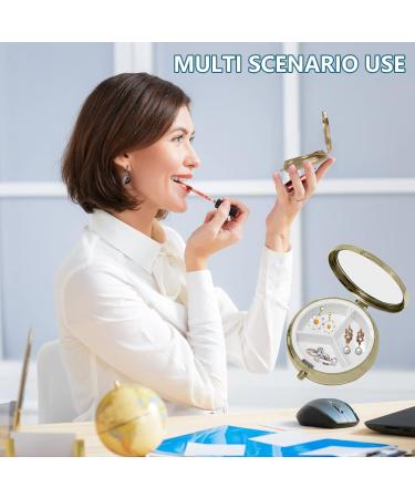Vangog Art Retro Pill Box with Mirror | 2-Piece Compact Bronze Pill Container for Vitamins Fish Oil & Supplements | Perfect Travel Gift - Buy Online on GoSupps.com