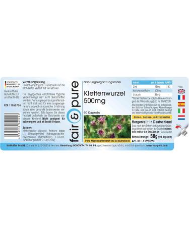 Fair & Pure - Burdock Root Capsules 500mg - 90 capsules - with 15mg zinc citrate zinc - vegan - Buy Online on GoSupps.com