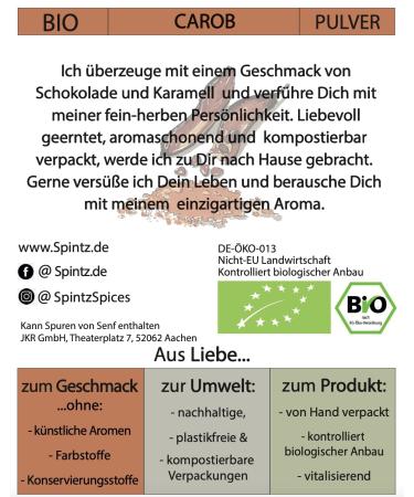 Spintz 500g Organic Carob Powder - Vegan Gluten-Free Sustainable Low-Cocoa Chocolate Alternative from Spain | Plastic-Free Packaging - Buy Online on GoSupps.com