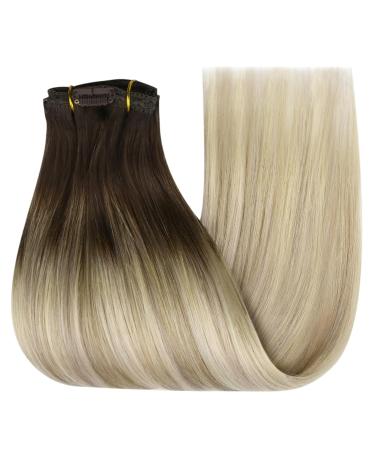 Youngsee Clip in Extensions - Balayage Real Hair Dark Brown & Blonde 30cm 80g - Premium Quality Clip-In Hair Extensions - Buy Online on GoSupps.com