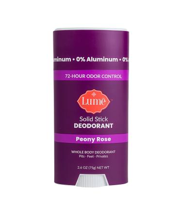 Lume Natural Solid Deodorant Stick - Whole Body Deodorant - Aluminum-Free, Baking Soda-Free, Hypoallergenic, Safe For Sensitive Skin - 2.6 Ounce Solid Stick (Peony Rose)