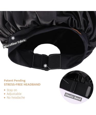 Hat Hut Satin Silk Bonnet for Curly Hair | Adjustable Wide Band Sleep Cap for Women | Double Layer Design | A01-Black - Buy Online on GoSupps.com