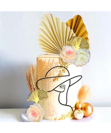 Elegant Acrylic Lady Face & Gold Palm Leaves Cake Topper for Wedding, Bridal Shower, Birthday Party - Buy Online on GoSupps.com