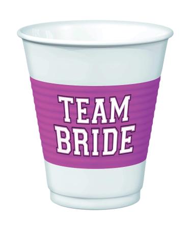 amscan Team Bride Plastic Cups | Wedding and Engagement Party White,Pink, 16 oz