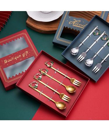 4 Pieces Stirring Spoons Forks New Year Series Coffee Spoons Dessert Forks Stainless Steel Material For Kitchen Eating Stainless Steel Fruit Forks golden green box - Buy Online on GoSupps.com