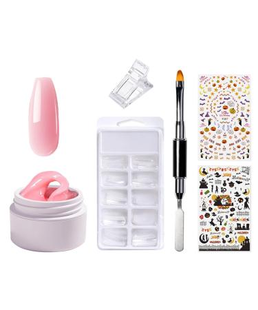 Solid Nail Builders Gel - Solid Nail Tips Builder Glue Hard Gel Non-Sticky Modeling Gel Nail Extension Kit with Halloween Stickers Press On Nails Fake Nails Solid Builders Gel Huyath