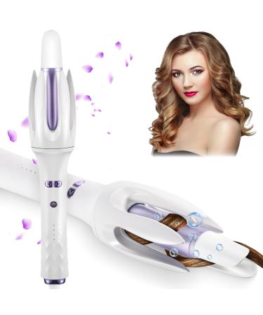 Curling Iron Automatic Hair Curler Wand with 3 Temps & Auto Shut-Off Fast Heating for Hair Styling Left&Right Auto Rotating Hair Curling Wand White