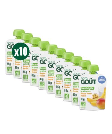 GOOD TASTE - Vegetable Brewed Coconut Milk - Baby Dessert - From 6 Months - Mango Banana Passion - Lactose Free or Cow Milk Protein - No Added Sugars - Portable Format - 10x85g