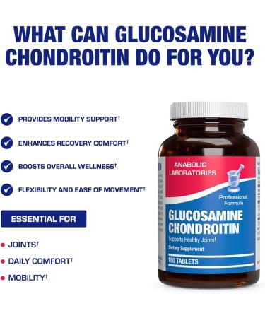 Advanced Glucosamine and Chondroitin for Adults - Clinical Formula Naturally Derived Bone Joint Tendon and Ligament Supplement with High Strength Glucosamine Complex - Up to 180 Day Supply - Buy Online on GoSupps.com