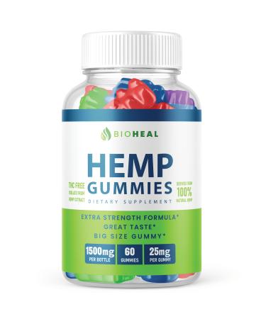 BioHeal Gummies - Official Formula - Bioheal Gummies with Hemp Extract Extra Strength Performance Hemp Blend Great Taste Bio Heal Big Size Gummy New 2023 1500mg Per Bottle New 2023 (60 Gummies) 60 Count (Pack of 1)