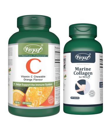 VORST Marine Collagen for Men 120 Capsules and Vitamin C 200 Tablets (Combo Bundle 2 Bottles)
