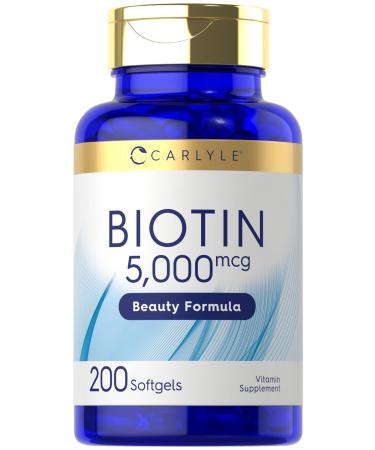 Carlyle Biotin 5000mcg Softgels | 200 Count | Vitamins for Hair Skin and Nails | Non-GMO Gluten Free Supplement - Buy Online on GoSupps.com
