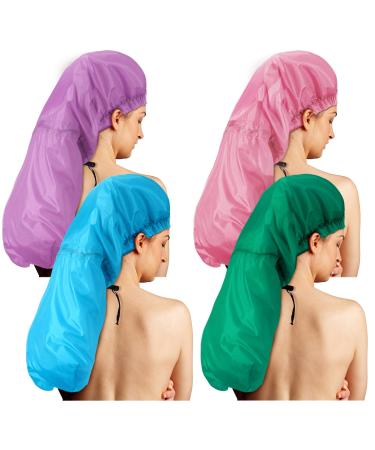 4 Pcs Jumbo Braids Shower Caps for Women Long Hair Extra Large Shower Caps for Dreadlocks Foldable Waterproof Hair Bonnets Plastic Big Bath Hats Oversize Bath Caps(Pink  Blue  Green  Purple)