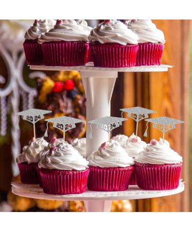 24 PCS 2024 Graduation Cupcake Topper Glitter Class of 2024 Grad Cap Congrats Grad Cupcake Picks for 2024 Graduation Theme Party Cake Decorations Silver - Buy Online on GoSupps.com