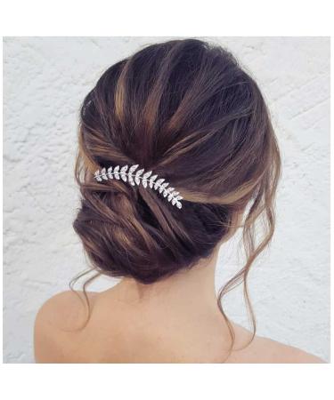 Yheakne Crystal Bridal Hair Comb Silver Crystal Leaf Hair Piece Rhinestone Wedding Headpieces Shine Bride Side Comb Wedding Hair Accessories for Bride and and Bridesmaids (Silver)