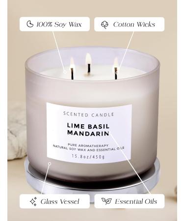 Lime Basil Mandarin 3 Wick Scented Candle | Large Aromatherapy Soy Candle for Home | Unisex Fresh Fragrance | Clean Burning 15.8 oz Candle - Buy Online on GoSupps.com