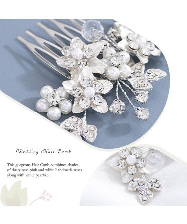 Unicra Bride Wedding Hair Comb Silver Flower Hair Accessories Pearl Bridal Headpiece for Women and Girls - Buy Online on GoSupps.com