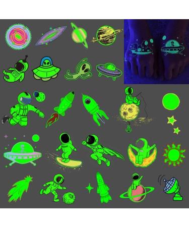 Ooopsiun Space Tattoos for Boys Glow in The Dark - 90 Luminous Styles  Space Birthday Party Decorations Favors for Kids Boys
