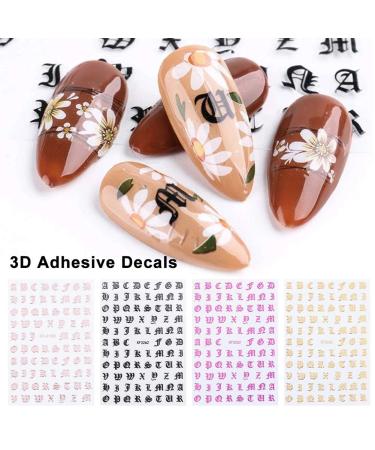 3D Holographic Old English Alphabet Nail Art Stickers - Glitter Self-Adhesive Decals for Acrylic Nails - 8 Sheets - Buy Online on GoSupps.com
