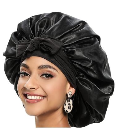 Silk Bonnet Silk Hair Wrap for Sleeping Sleeping Bonnets for Black Hair Blond Hair Prevent Hair Frizz Satin Sleep Cover Bow Tie Elastic Soft Sleeping Head Cover for Women Curly Hair