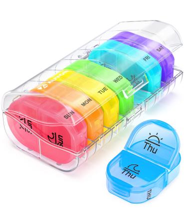 AUVON Pill Box 2 Times a Day, Weekly Pill Organizer AM PM with 7 Daily Pocket Case to Hold Vitamin, Medicine, Medication, and Supplement Clear