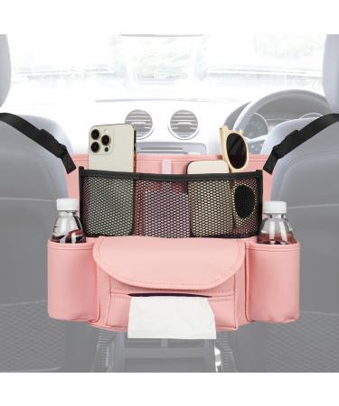 Adiwo Car Organiser Between Front Seats Car Seat Storage Organizer PU Leather Purse Holder Durable Hanging Car Storage Bag Automotive Consoles Organizers for Liner Pet Children Barrier (Pink)