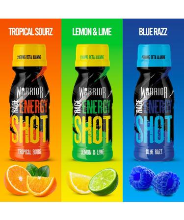 Warrior RAGE ENERGY SHOT 12-Pack - Pre Workout Drink with 200mg Caffeine, Natural Flavorings, Vitamin B6 & B12 - No Sugar Added (Blue Raspberry) - Buy Online on GoSupps.com