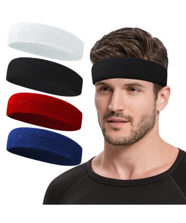 Sweatbands Sports Headband for Men & Women, Moisture Wicking Hairband Athletic Towel Headbands Cotton Head Sweat Bands for Running, Cycling, Yoga, Spa mix 4 pcs