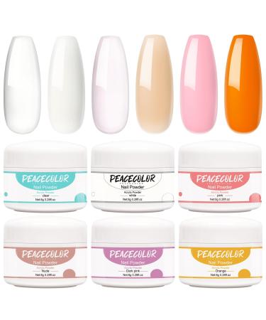 PEACECOLOR 8G 6PCS Acrylic Powder Set Clear Pink White Nude Orange Acrylic System Acrylic Nail Kit for Beginners DIY Nail Art Nails Extension No Nail Lamp Needed Professional Multicolor for Home DIY color 179