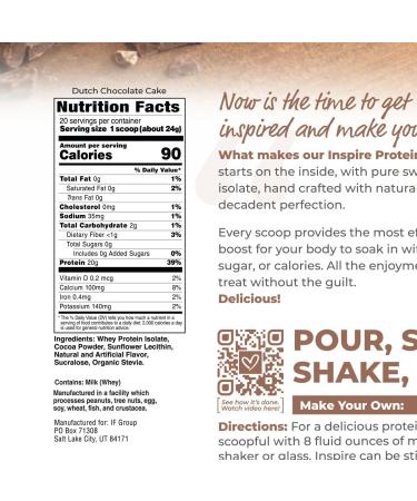 Inspire 20g Whey Protein Isolate Powder - Dutch Chocolate Cake (20 Servings) | Premium Protein Supplement for Muscle Growth & Recovery - Buy Online on GoSupps.com