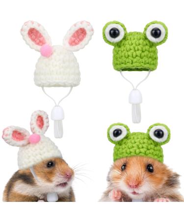 Xuniea 2 Pieces Mini Hand Knitted Hat Cute Pet Hat with Adjustable Strap for Hamster Snakes Frog Bunny Lizard Small Animals Halloween Costume Accessories, Reptile Head Costume Clothes Photo Props