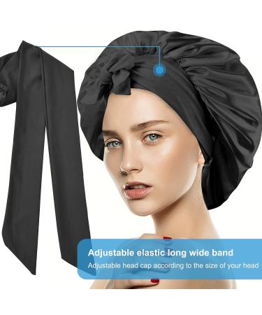 Satin Hair Bonnet for Sleeping - Jumbo Size Black Silk Bonnet for Long Curly Hair | Women's Tie Band Bonnet - Buy Online on GoSupps.com