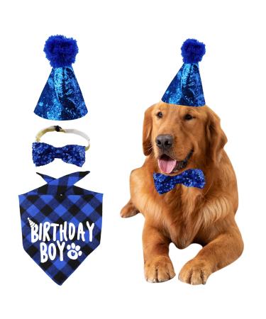 Dog Birthday Bandana Hat Bow Tie Set Pets Birthday Party Supplies Dog Birthday Bandana Dog Birthday Hat Dog Bow Tie Birthday Decorations Great Puppy Dog Birthday Outfit Boy