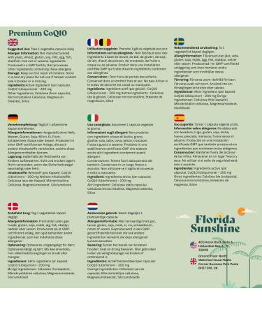 Florida Sunshine Premium CoQ10 200mg 60 Capsules | Heart Health Support | Energy Production | Antioxidant Coenzyme Q10 | Supplement - Buy Online on GoSupps.com