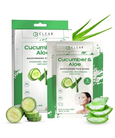 Cucumber & Aloe Moisturizing Face Mask - Dermatologist Tested Soothes Irritated Skin Reduces Wrinkles & Fine Lines Hydrating Cruelty-Free Korean Skin Care - All Skin Types - 4 Pack